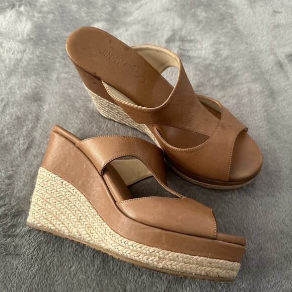Jimmy Choo Pledge Wedge Espadrille Sandals Women's 39 US 9 Leather - Picture 1 of 13